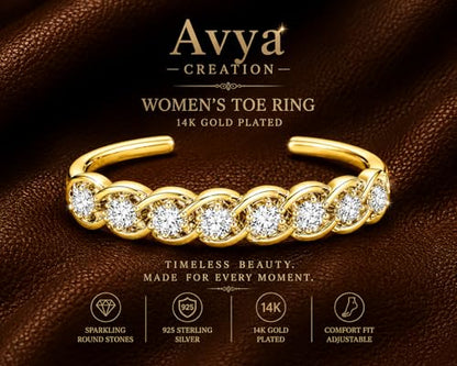 1.00 Carat Round Simulated Diamond Adjustable Daily Wear Women’s Toe Ring in 14K White Gold, Yellow Gold & Rose Gold Plated 925 Sterling Silver - color: 14K Gold Plated