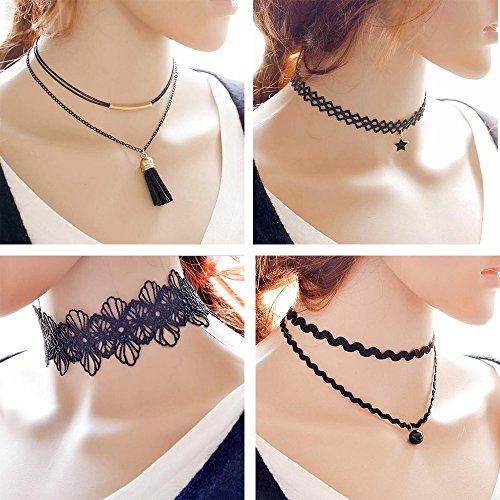 10 Pieces Lace Choker Necklace for Women Girls, Black Classic Velvet Stretch Punk Gothic Tattoo Lace