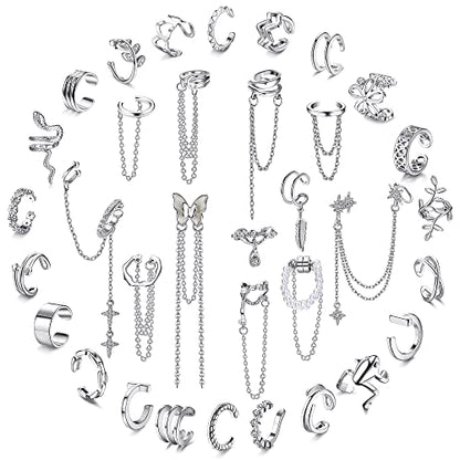 Florideco Ear Cuff Earrings Set for Women Adjustable Fake Earring Cuffs Non Piercing Earring Set Ear Jewelry Set - color: Silver Tone