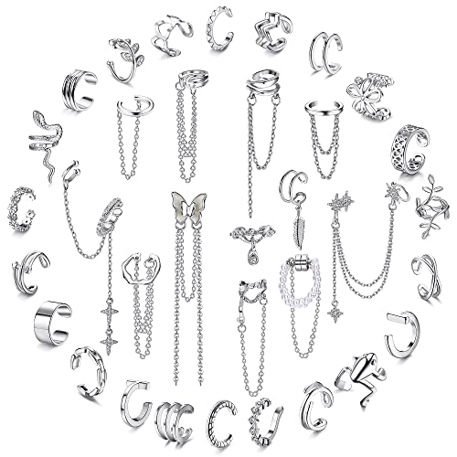Florideco Ear Cuff Earrings Set for Women Adjustable Fake Earring Cuffs Non Piercing Earring Set Ear Jewelry Set - color: Silver Tone