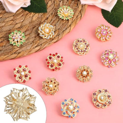 12Pcs Crystal Rhinestone Flower Brooch Pins Set, Wedding Brooches For Women - color: Multicolor