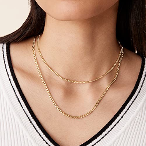 PAVOI 14K Gold Plated Dainty Layering Necklaces for Women | Snake Chain, Curb Link, Paperclip Layered Chains | Trendy Layering Necklace - style: Curb