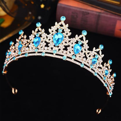 Crystal Crown and Tiara Jewelry Set for Women Bride with Necklace Earrings | Metal Rhinestone Royal Queen Princess Jewelry Set Wedding Quinceanera Pageant Prom Birthday Halloween Party Costume Gift - color: Light Blue