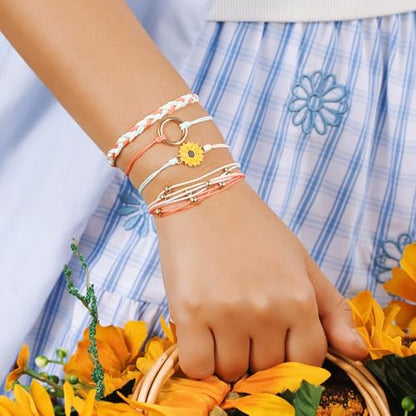 Sunflower Friendship Bracelets Boho Stackable String Bracelets Cute Trendy Gifts for Teen Girls Women - color: Hot Pink
