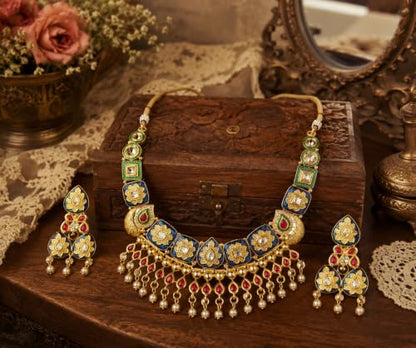 Efulgenz Indian Wedding Antique Crystal Faux Pearl Necklace Set for Women - color: Gold Multi