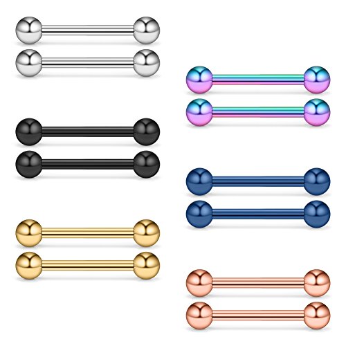 12-24PCS 16G Eyebrow Ear Helix Tragus Cartilage Earring Lip Rings Barbell Body Piercing Jewelry 6mm 8mm 10mm 12mm - style: 10mm