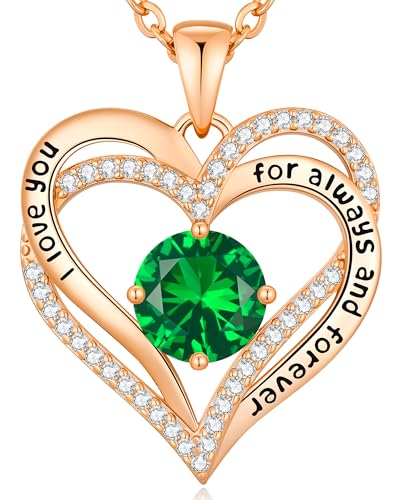 CDE Engraved Forever Love Heart Birthstone Necklace Jewelry Gifts for Women | Hypoallergenic,Nickel-Free & Lead-Free,3 x 3 mm 5A CZ Heart Pendant,Anniversary Christmas Birthday Gift for Girlfriend Wife - color: 05-May, style: Rose Gold Plated