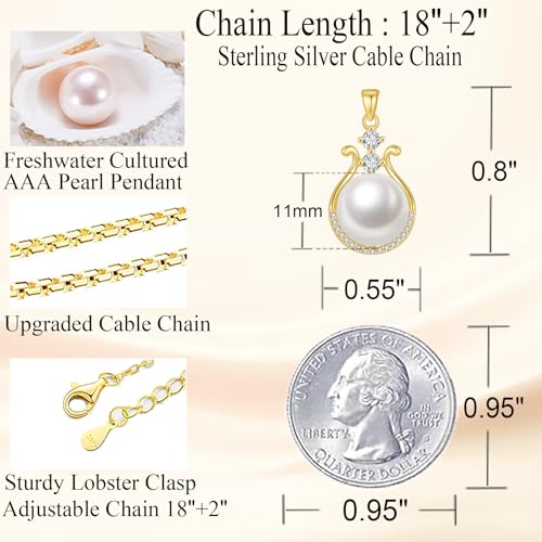 Pearl Necklace for Women, 11-11.5mm Single Freshwater Cultured Pearl Pendant, 18K Gold Plated 925 Sterling Silver Jewelry, Genuine Premium AAA Top Grade Real Pearl, Anniversary Christmas Birthday Gifts for Women Mom Wife - color: Gold