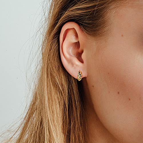 Small Huggie Hoop Earrings For Women, Real Gold Plated Croissant Square Round Earrings Lightweight Everyday Jewelry Hypoallergenic for Sensitive Ears - color: Gold Bold Twist