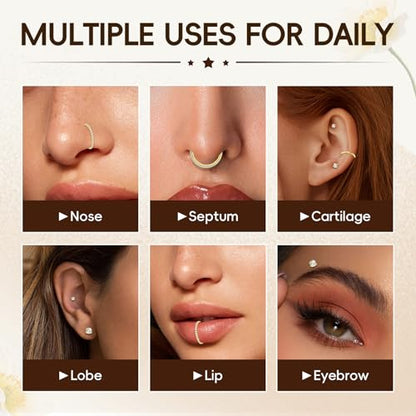 23-40 Pcs Gold Nose Rings & Studs - 18G & 20G Nose Piercing Jewelry - L Shape, Hoop & Screw Body Jewelry for Women & Men - color: Gold-18/20G-9Pcs