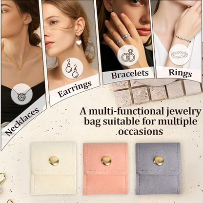 3PCS Mini Travel Jewelry Bag, Mini Travel Jewelry Roll Bag with Buckle, Small Jewelry Travel Case, Portable Foldable Travel Jewelry Organizer Case, Small Jewelry Box for Earrings, Rings, Necklaces