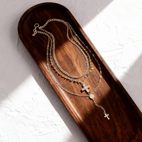 Layered Necklace for Women, Cross Pendant Y Necklace Set, 18K Gold Plated Dainty Stackable Jewelry Gift for Everyday Wear - style: 3PCS - C