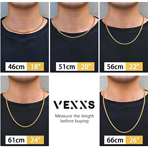 VEXXS Men's Gold Chain,18K Real Gold Filled Cuban Link Chains, 316L Stainless Steel Durable No Color Fading 3mm 4mm 6mm Men’s Necklace Chain Urban Fashion Street Wear Gift for Men Women - size: 24 inches, style: 3mm-18K Gold