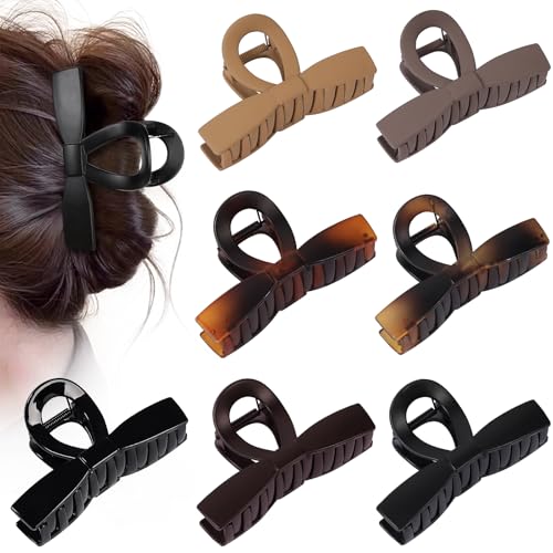 Fashion Bow Hair Claw Clips, 7 Pack 4.1 Inches Non-Slip Large Hair Clips for Women, Matte Tortoiseshell and Neutral Colors Hair Bows for Thick Thin Hair - color: Bow-Multicolor