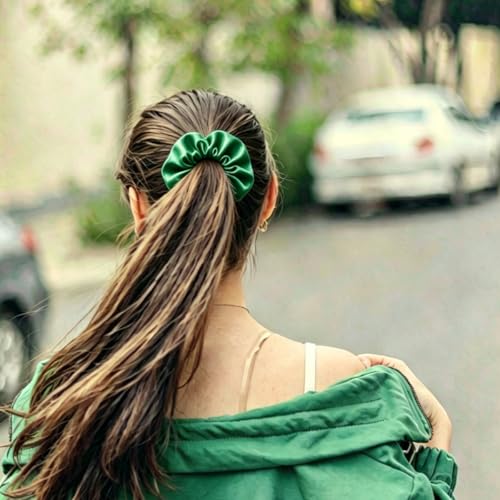 Silk Hair Ties Ponytail Holder Hairs Bow Ropes Elastics Hairtie Accessories Wide 0.8inch on Hair No Damage No Crease for Women Curly Thick Wavy Hair(30Pcs Emerald Green) - color: Emerald Green