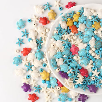 DAHI 270pcs 7 Strands Turquoise Turtle Beads Starfish Beads Summer Beads Colorful Tortoise Turtle Bead Charms Summer Ocean Animal Spacer Bead for Jewelry Making Supplies-Bracelets DIY (7 Strings) - color: the Star Box