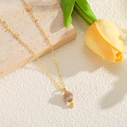 Starain Heart Necklaces for Women Dainty Cubic Zirconia Love Heart Pendant Necklace 18K Gold Plated Chain Trendy Stuff Jewelry - color: L Gold Hot Air Balloon
