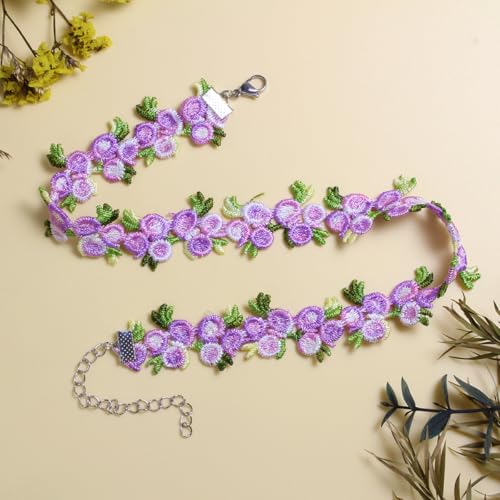 Nova&Aria Chokers Set For Women Heart Choker Necklaces Flower Pendant Velvet Cute Pink Turquoise Blue White Black Choker Necklace Christmas Colorful Lace Chokers - color: Purple