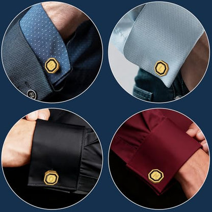 AMITER 18K Gold Plated Initial Cufflinks, Mens Cuff Links for Business Wedding Shirts Studs Suit Accessories - Gift for Groom Husband Father - style: C