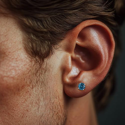 Zircon Flat Back Screw Hypoallergenic Surgical Steel Stud Earrings - color: Moonlit Blue, size: 1ct - 0.24 Inch (6mm)