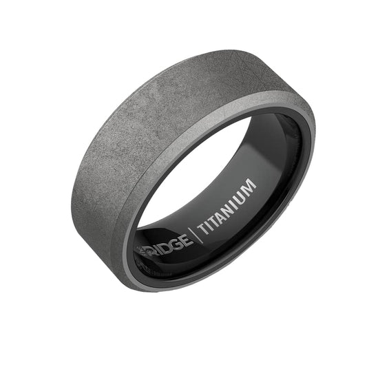 The Ridge Tungsten Rings For Men - Mens Wedding Band - Strong, Durable, and Scratch-Resistant Beveled Ring With Silicone Band - color: Stonewashed Titanium