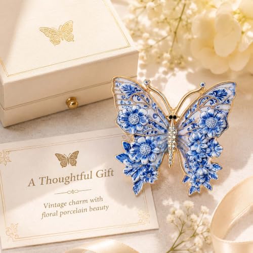 Butterfly American Flag Brooch Pin for Women Sparkly Crystal Red Blue Butterflys Brooches Pins Colorful Enamel Butterfly Statement Pin Patriotic Jewelry Accessorie Gifts - color: Blue