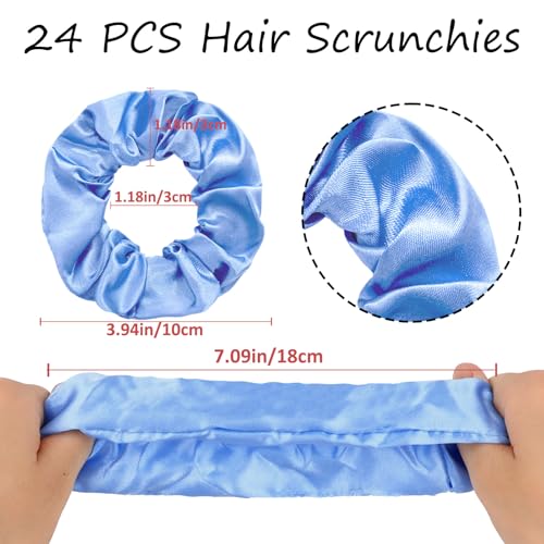 Jaciya Satin Scrunchies for Women Blue Hair Scrunchies Elastic Hair Ties | 24 Pack Elastic Hair Ties for Ponytails and Buns - color: Light Blue