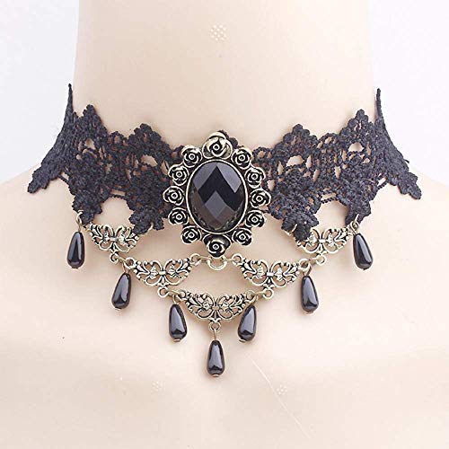 Halloween Women Lady Goth Punk Necklace Lace Collar Choker Wedding Jewelry | Dumcondy Black Steampunk Elegant Sexy Statement Retro Victorian Cosplay Night Club Party Princess Neck Chain (5 Pieces/Set)