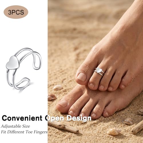JFORYOU Toe Rings for Women Adjustable Open Toe Rings with Anklet Set CZ Flower Toes Ring for Summer Beach Foot Jewelry - color: 3pcs-silver toe rings Style A