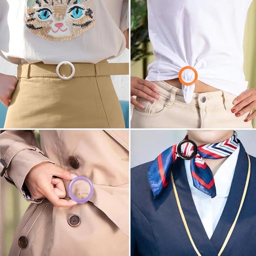 12PCS Silk Scarf Ring Clip T-shirt Tie Clips for Women Fashion Resin Ring Scarves Clasp Waist Buckle for Shirts Wrap Holder with 1 Exquisite Box 12 Colors (Rainbow Style)