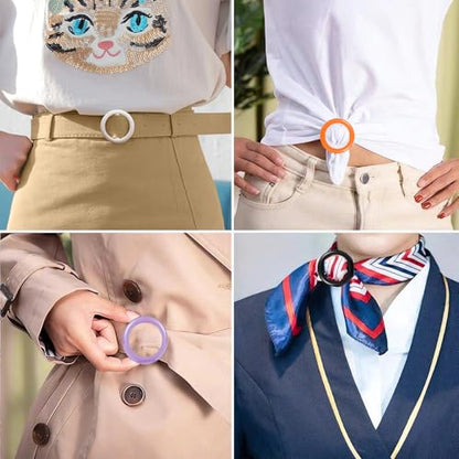 12PCS Silk Scarf Ring Clip T-shirt Tie Clips for Women Fashion Resin Ring Scarves Clasp Waist Buckle for Shirts Wrap Holder with 1 Exquisite Box 12 Colors (Rainbow Style)