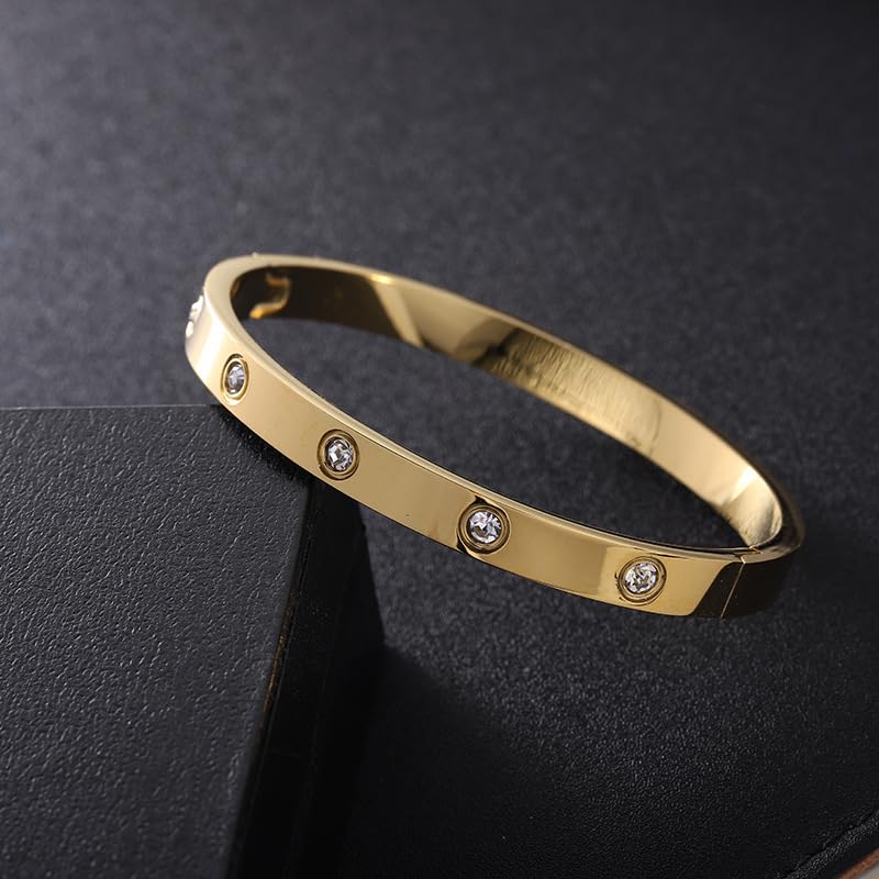 Friendship Love Bracelet for Women, 18K Gold Plated Titanium Steel Cuff - color: Gold, size: Zircon 7''