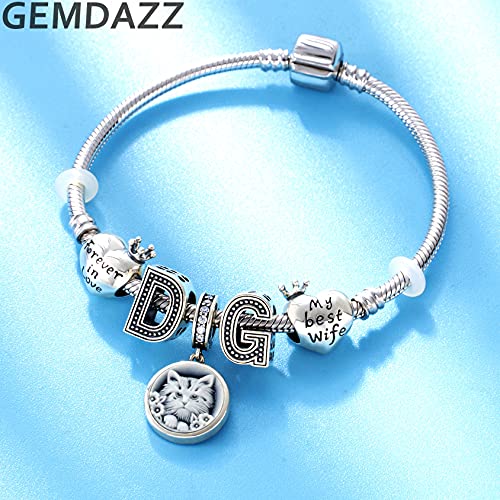 GEMDAZZ 925 Sterling Silver Valentines Day Charms Heart Charms, I Love You to The Moon and Back Pendant, Cupid Arrow and 4 Leaf Clover Beads fit European Bracelets, Gift for Lover/Wife/Girls - color: My Best Wife Charm