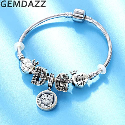 GEMDAZZ 925 Sterling Silver Valentines Day Charms Heart Charms, I Love You to The Moon and Back Pendant, Cupid Arrow and 4 Leaf Clover Beads fit European Bracelets, Gift for Lover/Wife/Girls - color: My Best Wife Charm