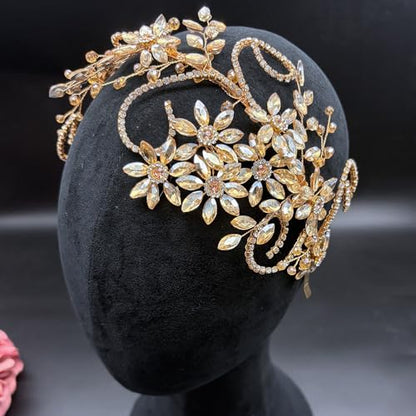 Rhinestone Bride Headband, Wedding Headpiece for Brides, Bridal Hair Accessories(Champagne) - color: Champagne