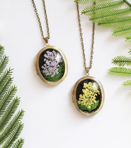 Handmade Oval Shaped Photo Locket with dried Pressed Flowers Locket pendant Necklace - style: Oval-Purple Lace