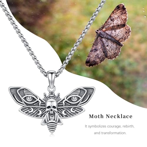 Sterling Silver Halloween Necklace Gothic Jewelry Gifts for Women Men - style: Moth