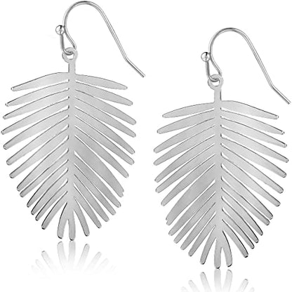 Palm Leaf Earrings for Women - Boho Tropical Dangle Earrings | Plated in Gold Tone or Silver Tone - color: 2" inch - Silver