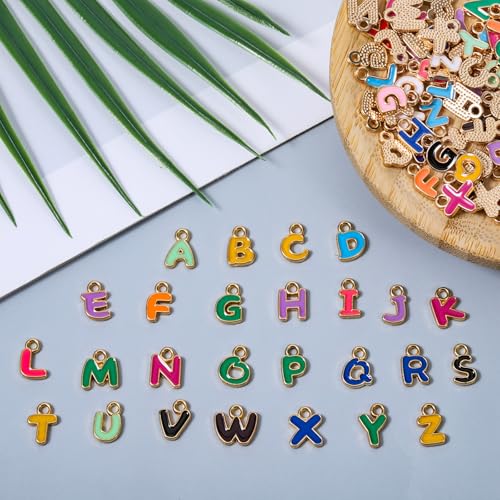 200 Pcs A-Z Metal Letter Charms for Jewelry Making, Capital Alphabet Charm Colorful Initial Charm Alphabet Enamel Pendant for DIY Bracelet, Necklace, Earrings, Jewelry Craft Making, Multicolor