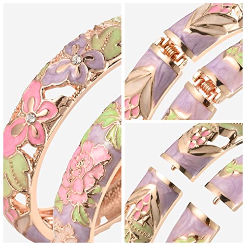 UJOY Handcraft Cloisonne Jewelry Bracelet Colorful Enamel Butterfly Flower Bird Hollowed Spring Hinged Cuff Bangles Women Gifts Pack in Box 88A11 - color: A09-2 Pcs/set-Butterfly-Purple