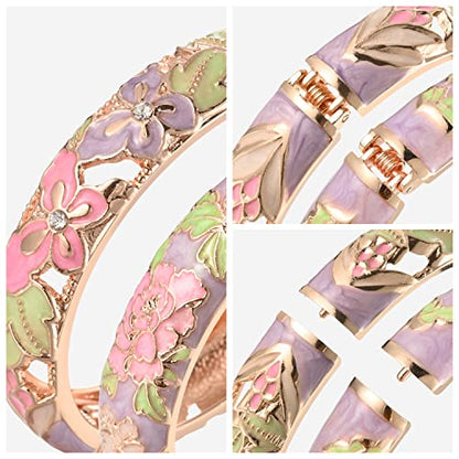 UJOY Handcraft Cloisonne Jewelry Bracelet Colorful Enamel Butterfly Flower Bird Hollowed Spring Hinged Cuff Bangles Women Gifts Pack in Box 88A11 - color: A09-2 Pcs/set-Butterfly-Purple