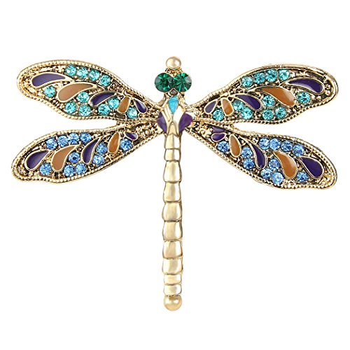 EVER FAITH Austrian Crystal Enamel Vintage Inspired Dragonfly Insect Animal Brooch Pin Gold-Tone