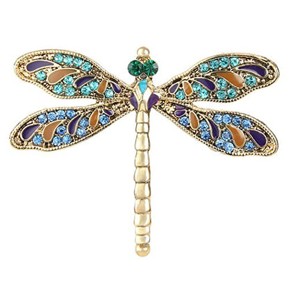 EVER FAITH Austrian Crystal Enamel Vintage Inspired Dragonfly Insect Animal Brooch Pin Gold-Tone