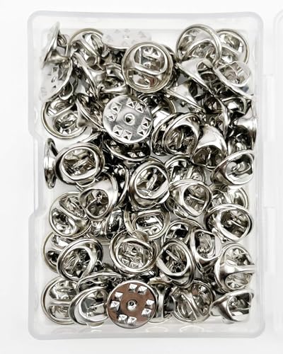 50 Pieces Lapel Butterfly Clutch Pin Backs - Metal Enamel Backing Replacement for Craft Making (Silver)