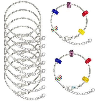 tiggell 10pcs Chain Bracelets Kit Silver Plated Snake Chain with Heart Lobster European Charm Bracelet for Christmas DIY Women Jewelry Findings Bracelet Making (Silver) - color: Silver
