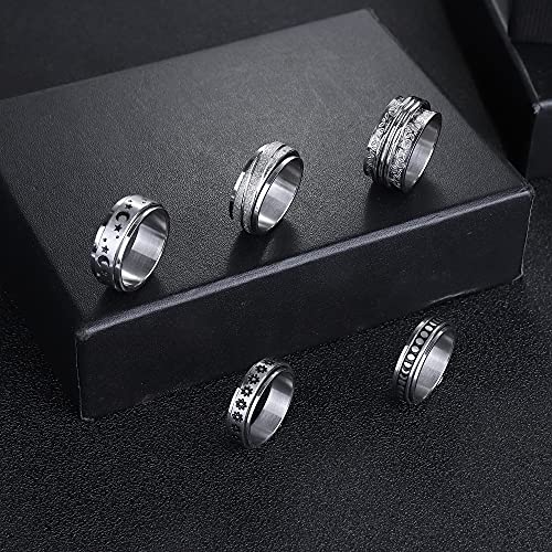 Magitaco Stainless Steel Spinner Rings Fidget Band Rings Moon Star Flower Butterfly Anxiety Rings for Women Men - color: Sand Blast
