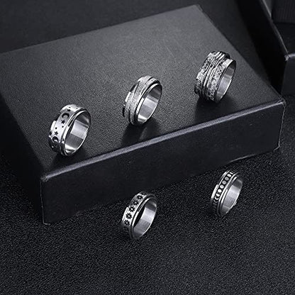 Magitaco Stainless Steel Spinner Rings Fidget Band Rings Moon Star Flower Butterfly Anxiety Rings for Women Men - color: Sand Blast