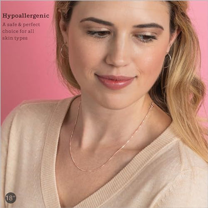 KEZEF 18K Gold Plated 925 Sterling Silver Box Chain Necklace for Women, 1mm Thin & Sturdy Italian Chain Necklace, Rose Gold & Silver Available, 15/16/18/20/22/24/30 - Inch - color: Rose Gold, size: 16 Inch