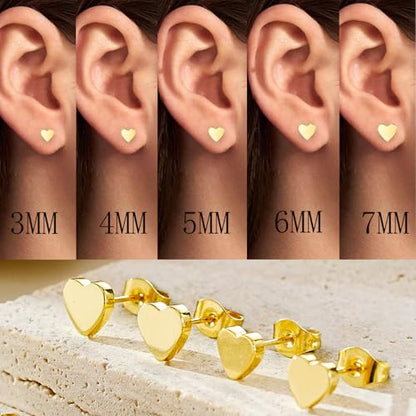 JINERA 5 Pairs Stud Earrings for Women 14K Plated Gold/Silver Pearl Ball Small Stud Earrings Set Cartilage Piercing Hypoallergenic Lightweight Flatback Earrings Jewelry Gifts for Women - color: 5 Pairs Heart Stud Earrings - Gold