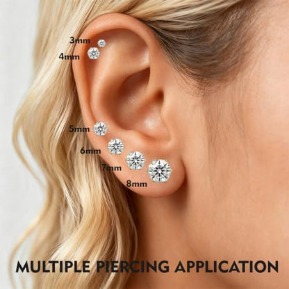 6/12 Pairs Silver Gold Stainless Steel Stud Earrings Set for Women Men | Hypoallergenic, 3 4 5 6 7 8 mm CZ, Lightweight, 14K Gold Plated Surgical 316L, Cubic Zirconia, Multiple Piercing Jewelry - color: Glod-6Pairs